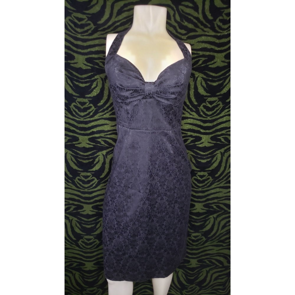 Black halter matte shine lace dress lbd